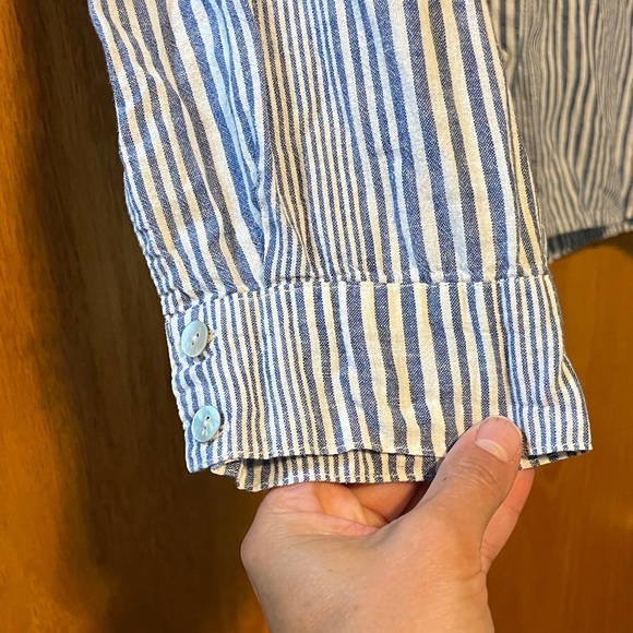 Just Living Navy and White Striped Women's Button Down Shirt - Picture 5 of 12